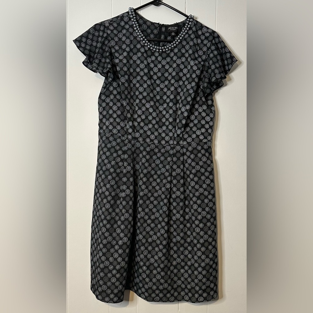 Jason Wu For Target Womens Black Sheath Dress Circles Pearl Neck Short Sleeve 12